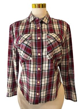 Forever 21 Womens L NWOT Red White Plaid Button Down Shirt Long Sleeve Poetcore